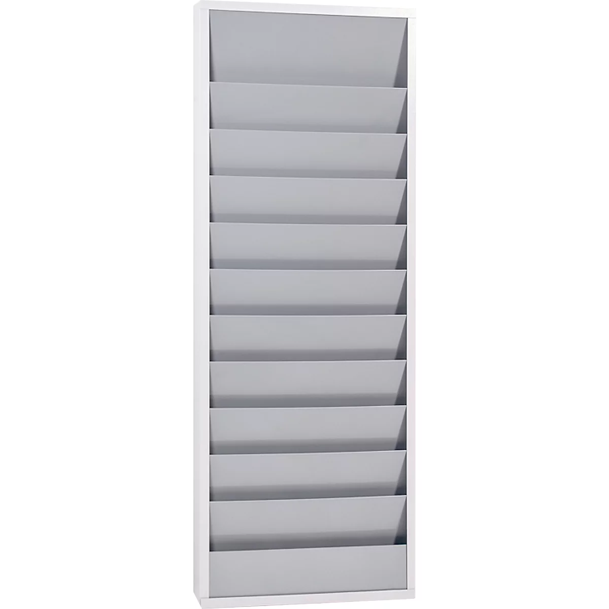 White wall magazine with gray compartments.