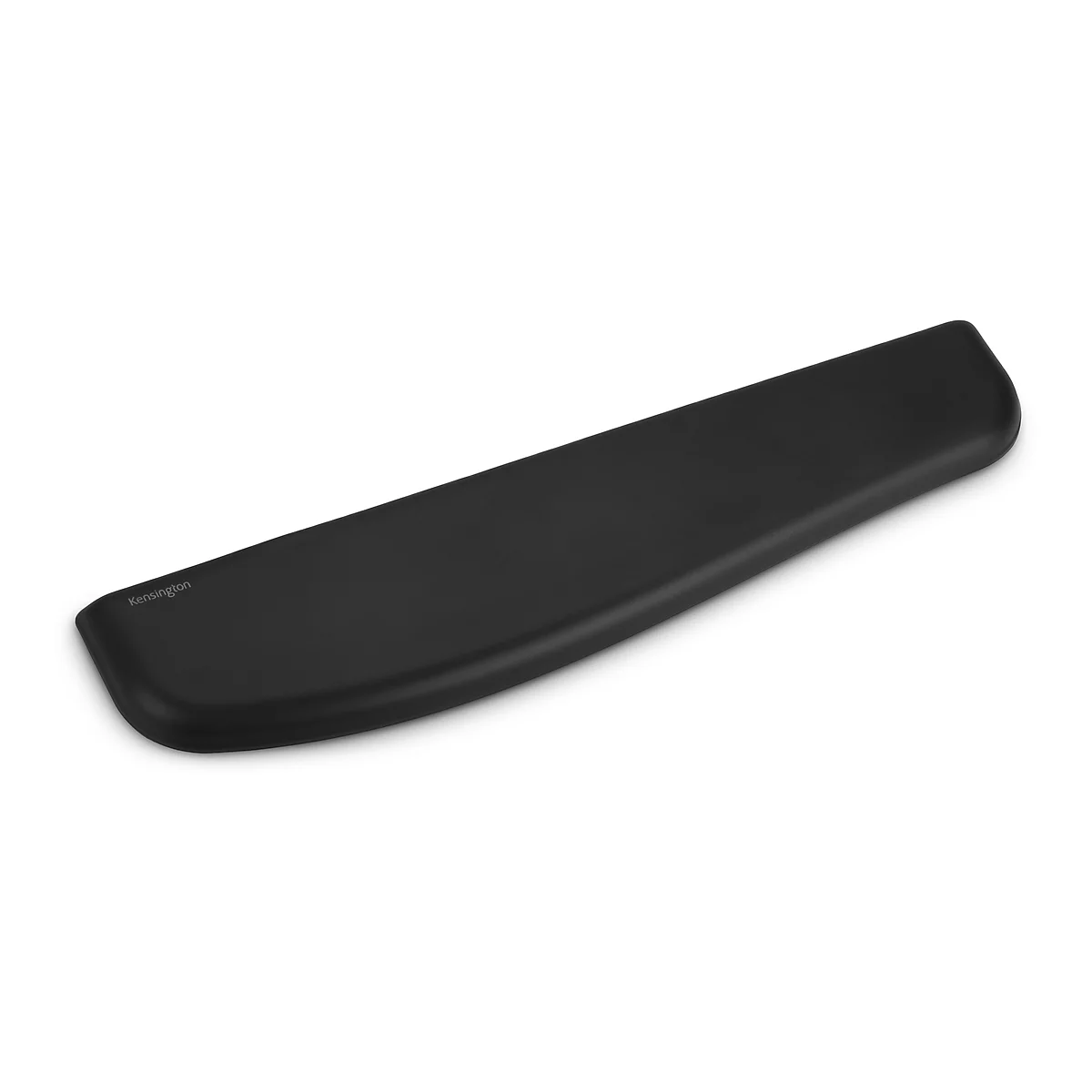 Black, ergonomic wrist rest with rounded edges.