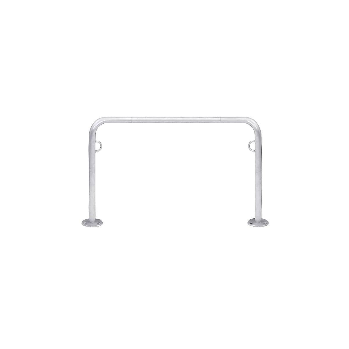 Metal bicycle rack, silver colored, isolated on white background.