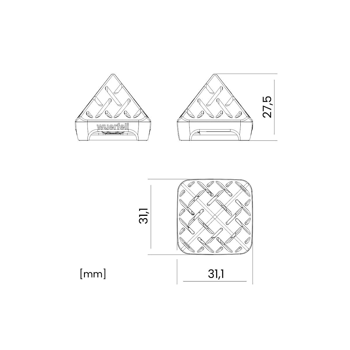 Wuerfeli CO2 Meter, forme pyramidale, intérieur, technologie de capteur, 400 à &gt;1600 ppm, échelle d'alarme en couleur, IP20, USB-C, kit de montage inclus