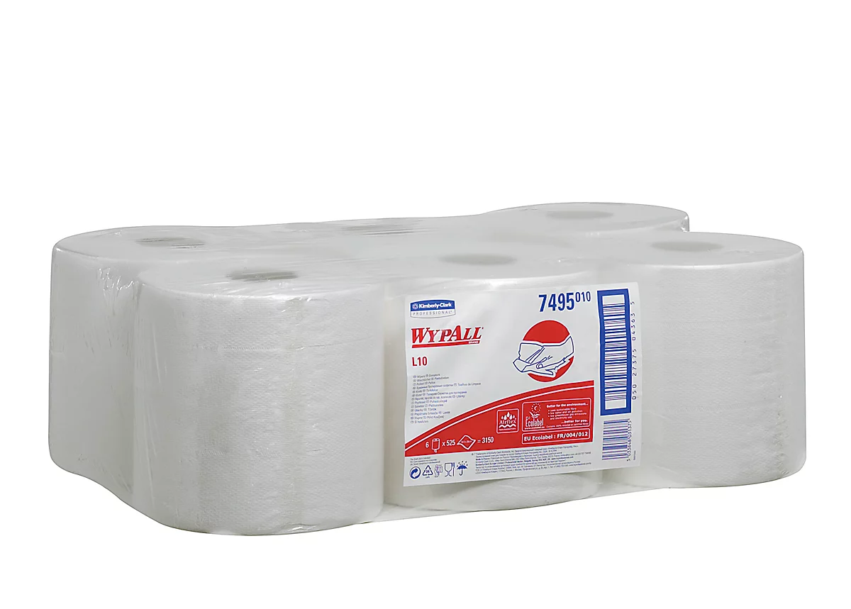 WYPALL* L10 EXTRA limpiaparabrisas de alimentación central RCS, de material Airflex, 3150 hojas, 1 capa, blanco