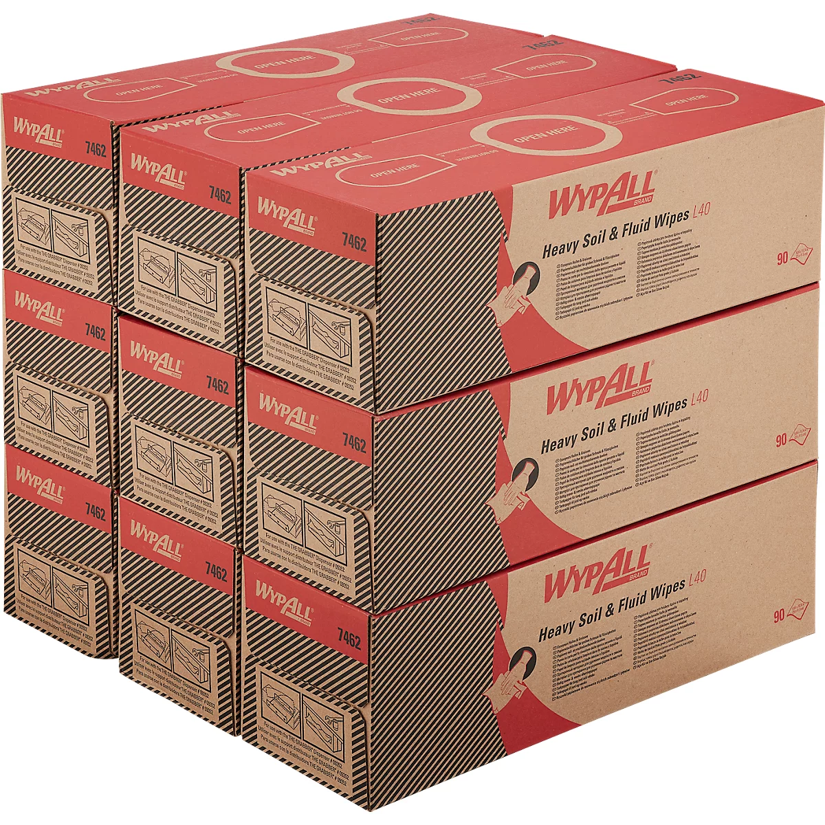 WypAll® L40 doekjes, 1-laags, L 246 x B 406 mm, papier, wit, 9 dozen met elk 90 doekjes