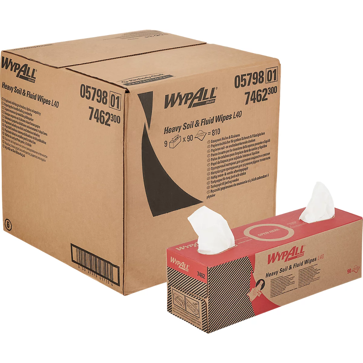 WypAll® L40 doekjes, 1-laags, L 246 x B 406 mm, papier, wit, 9 dozen met elk 90 doekjes