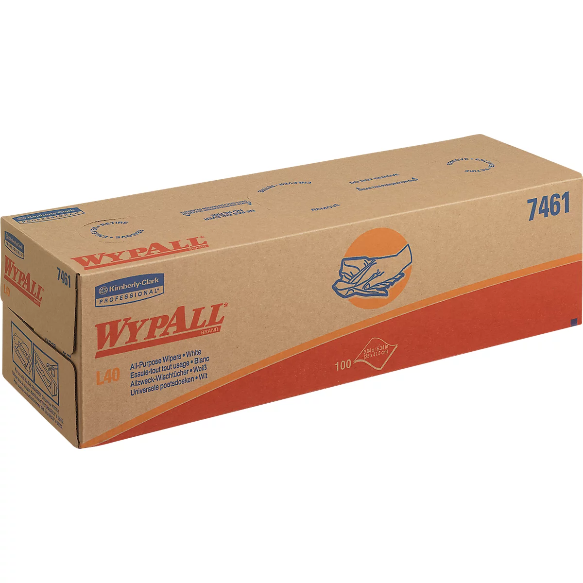 WypAll® L40 doekjes, 1-laags, L 250 x B 410 mm, papier, wit, 8 plukdozen met elk 100 doekjes