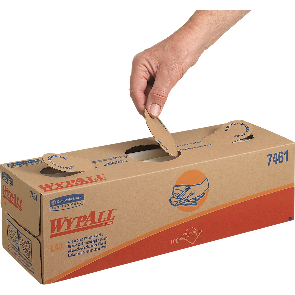 WypAll® L40 doekjes, 1-laags, L 250 x B 410 mm, papier, wit, 8 plukdozen met elk 100 doekjes