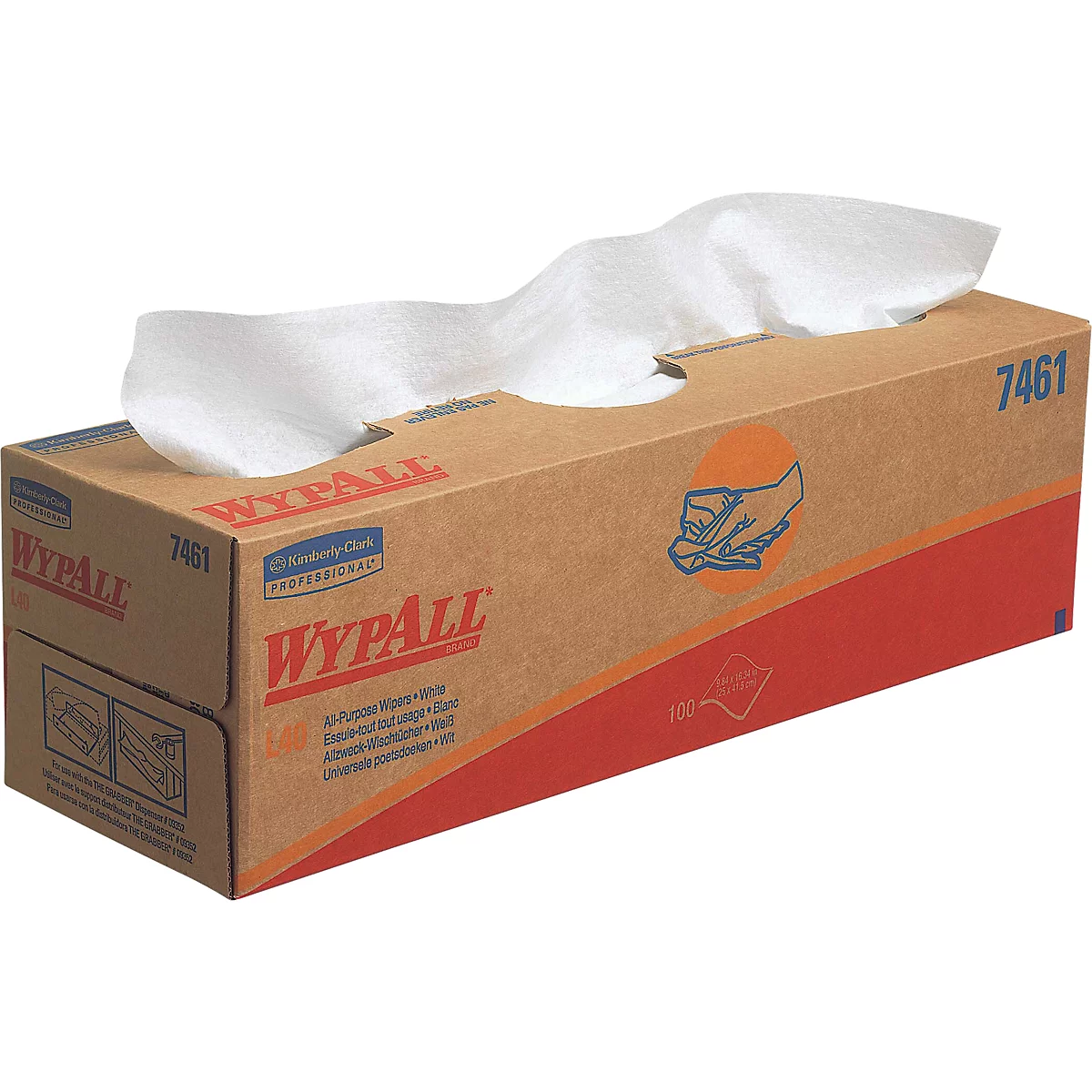WypAll® L40 doekjes, 1-laags, L 250 x B 410 mm, papier, wit, 8 plukdozen met elk 100 doekjes