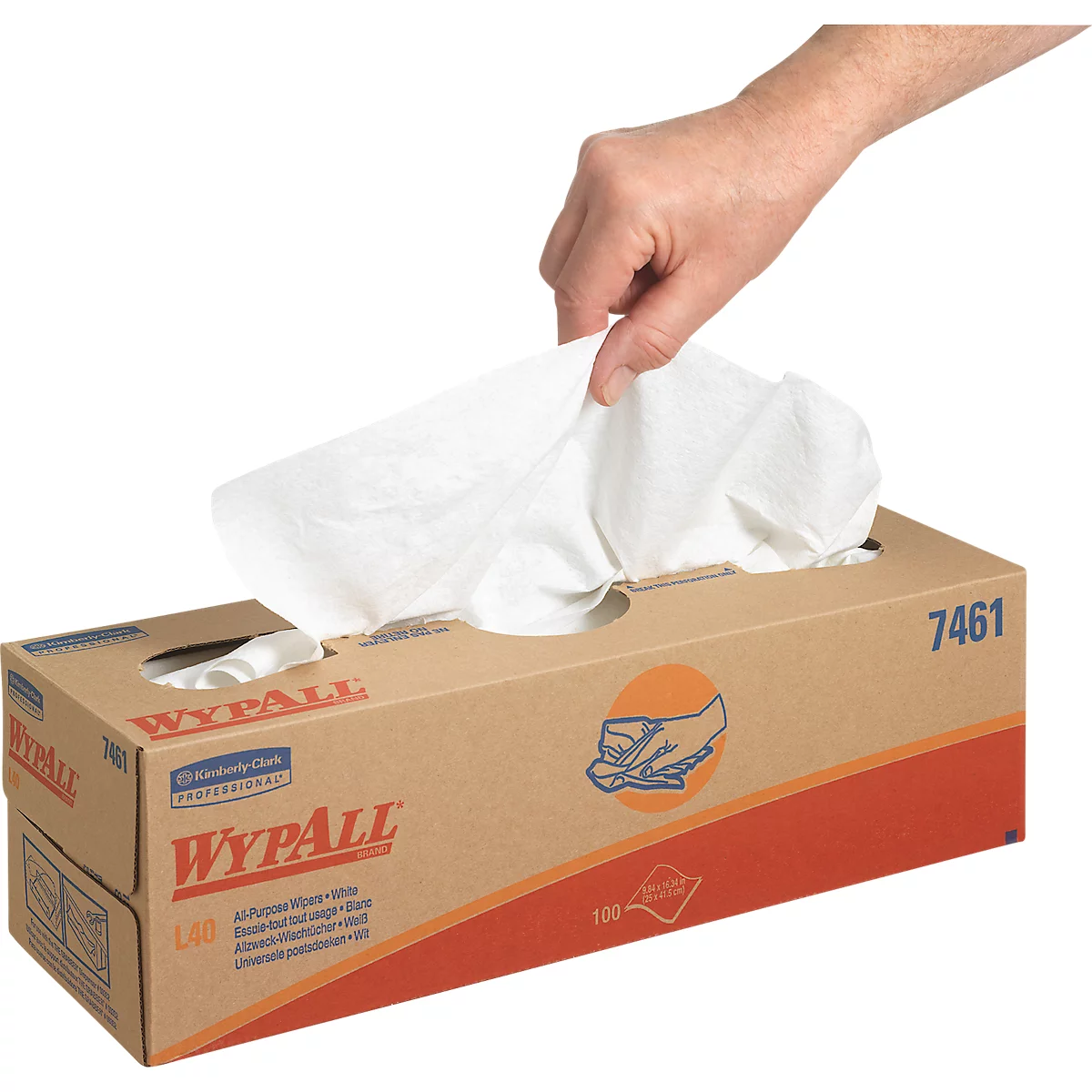 WypAll® L40 doekjes, 1-laags, L 250 x B 410 mm, papier, wit, 8 plukdozen met elk 100 doekjes