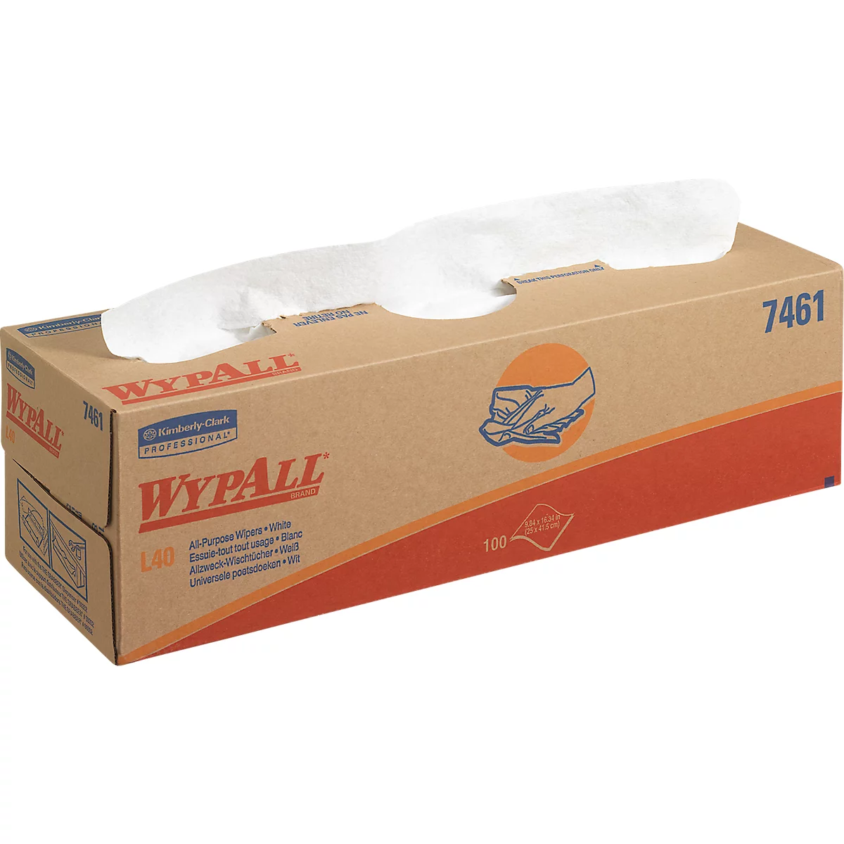 WypAll® L40 doekjes, 1-laags, L 250 x B 410 mm, papier, wit, 8 plukdozen met elk 100 doekjes
