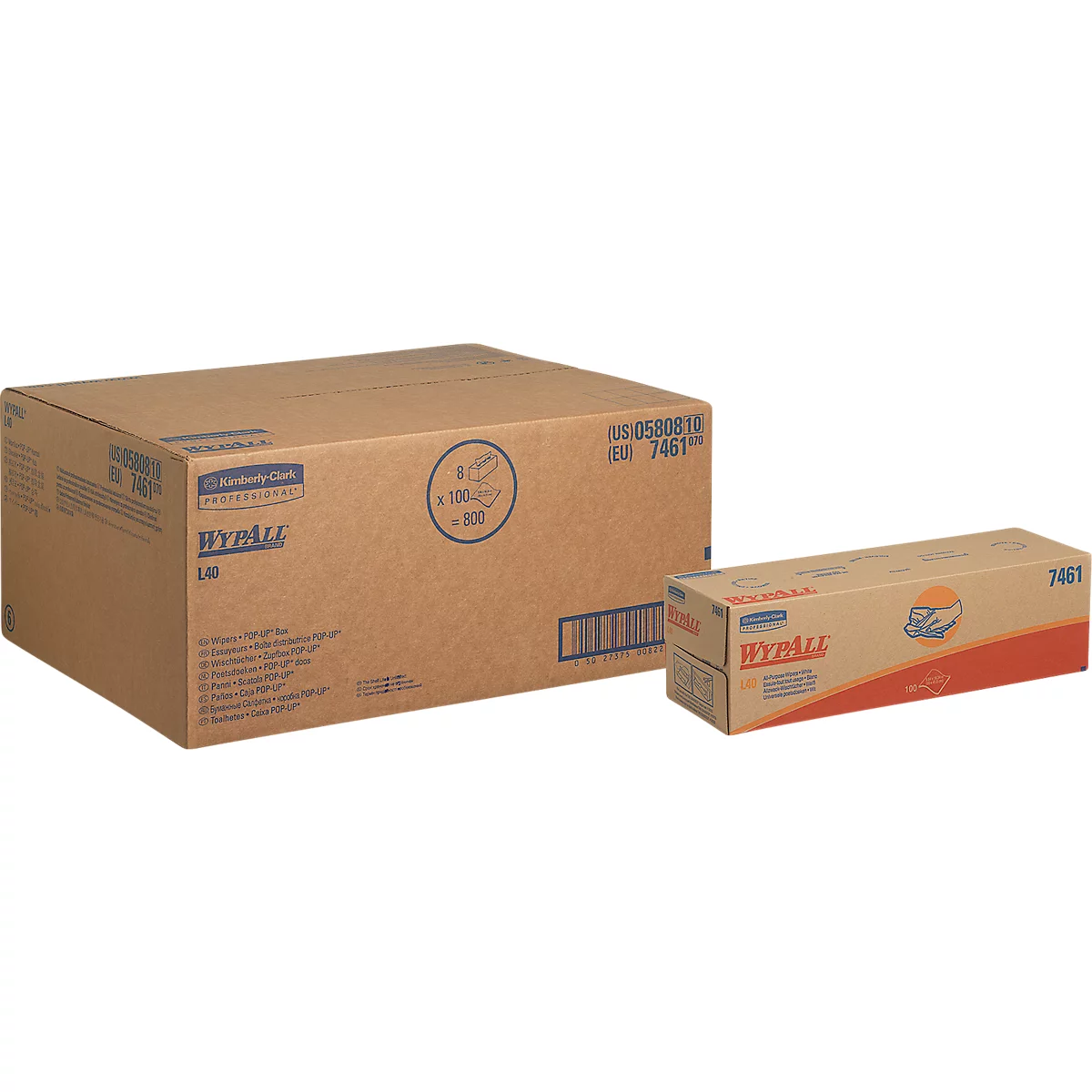 WypAll® L40 doekjes, 1-laags, L 250 x B 410 mm, papier, wit, 8 plukdozen met elk 100 doekjes