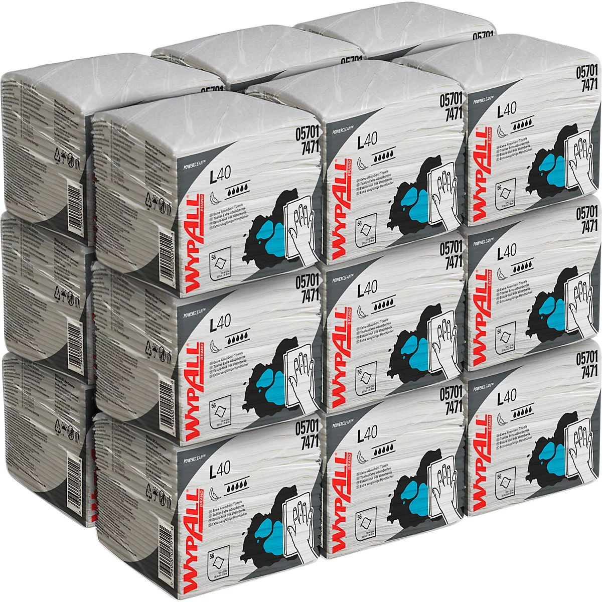 WypAll® L40 doekjes, 1-laags, ¼-vouw, L 304 x B 317 mm, papier, wit, 18 verpakkingen van 56 doekjes elk.