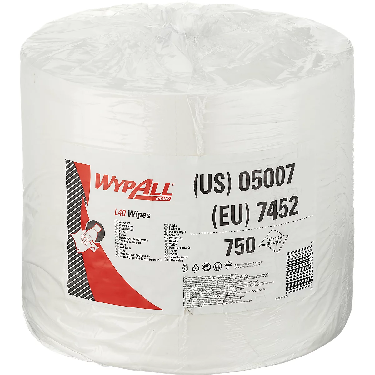 WypAll® Poetsrol L40, 1-laags, B 320 x L 310 m mm, papier, wit, 1 rol met 750 doekjes