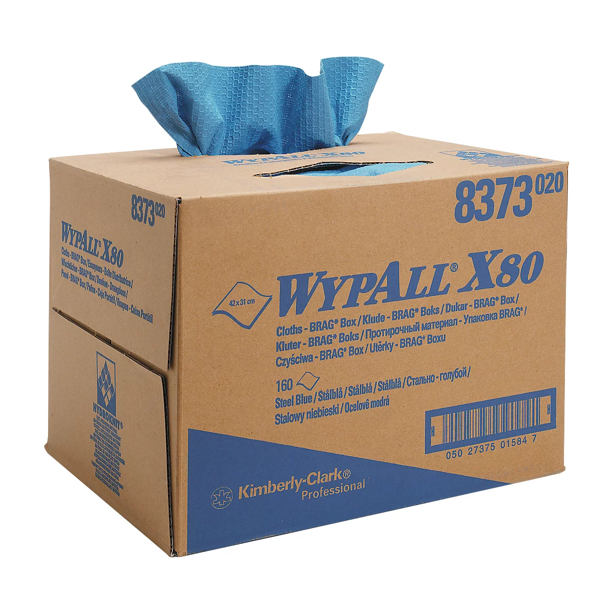 WYPALL* Toallita X-80, hecha de material hidrotejido, 160 toallitas, de una capa, azul acero