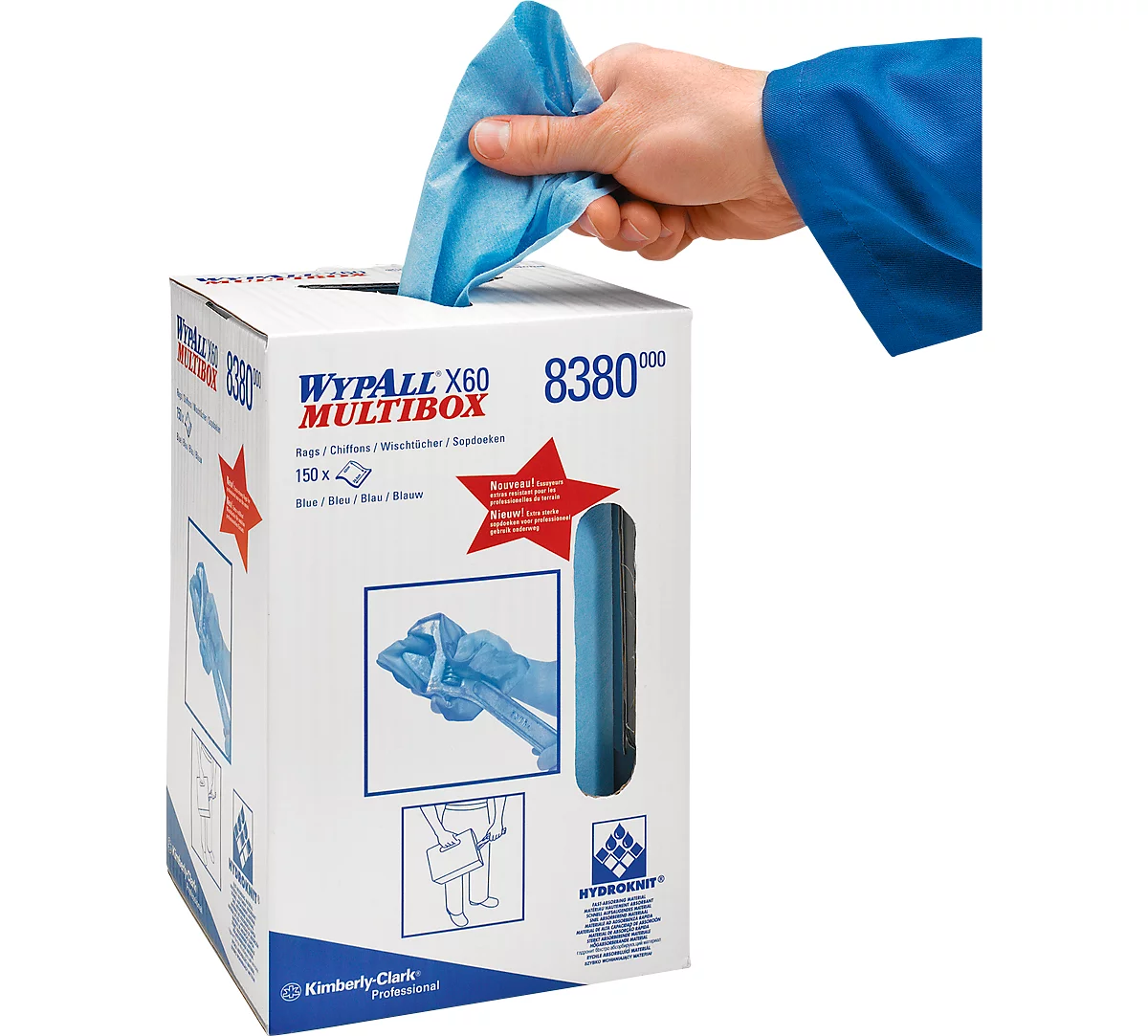 WYPALL* Toallitas X-60, material hydroknit, 150 hojas, 1 capa, azul