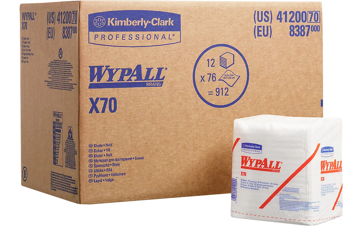 WYPALL* Toallitas X-70, material hydroknit, 912 hojas, 1 capa, blanco