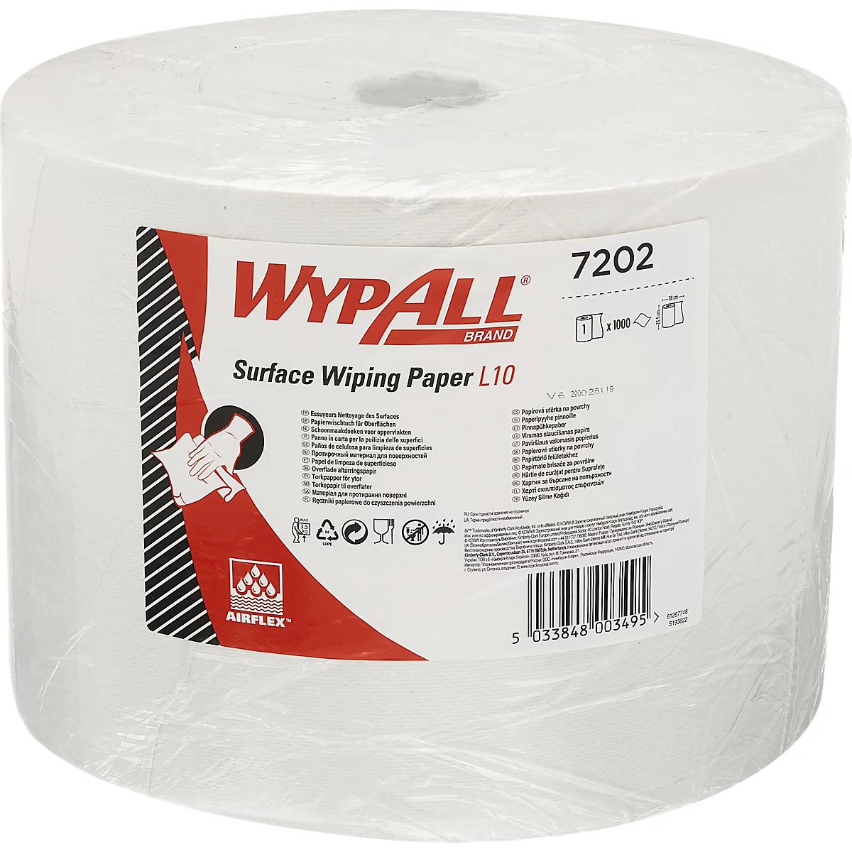 WYPALL* Wischtuch L-10 EXTRA + Großrolle, aus Airflexmaterial, 1000 Tücher, 1-lagig, weiß