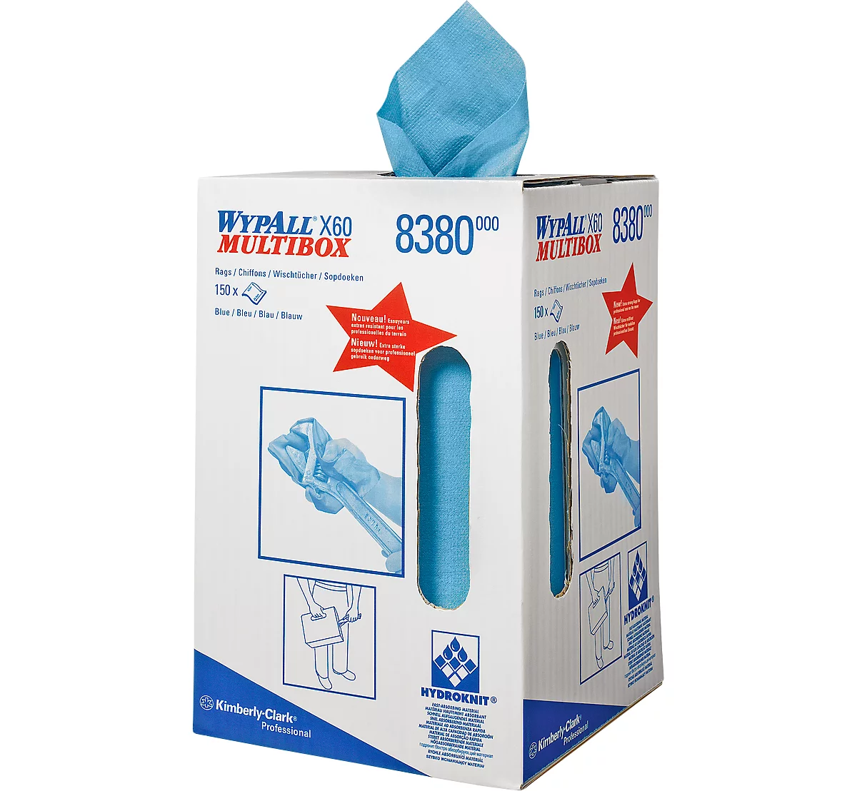 WYPALL* Wischtuch X-60, aus Hydroknitmaterial, 150 Tücher, 1-lagig, blau