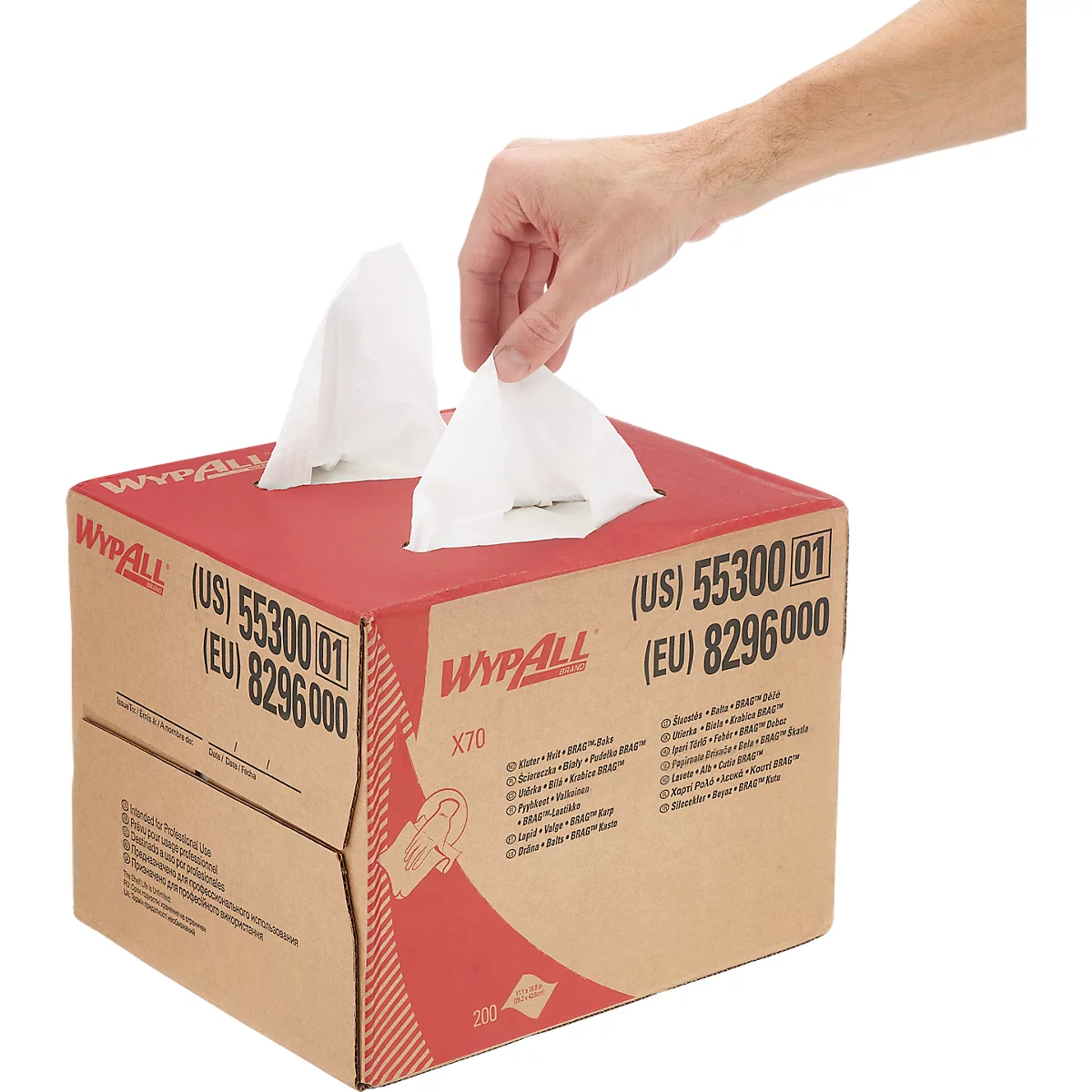 WypAll® X70 PowerClean Wischtücher, 1-lagig, L 426 x B x 282 mm, Papier, weiß, 1 BRAG™ Box mit 200 Tüchern