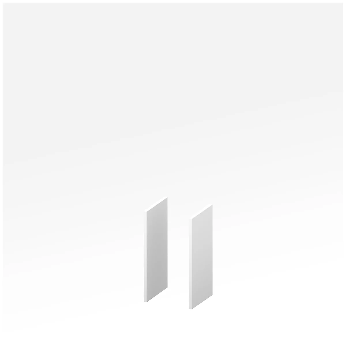 Two vertical, light rectangles stand on a white surface.