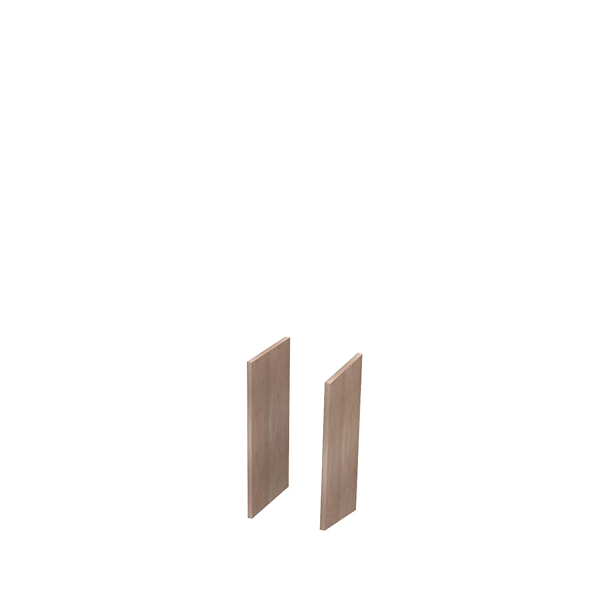 Two wooden panels stand upright, slightly inclined. The background is white.