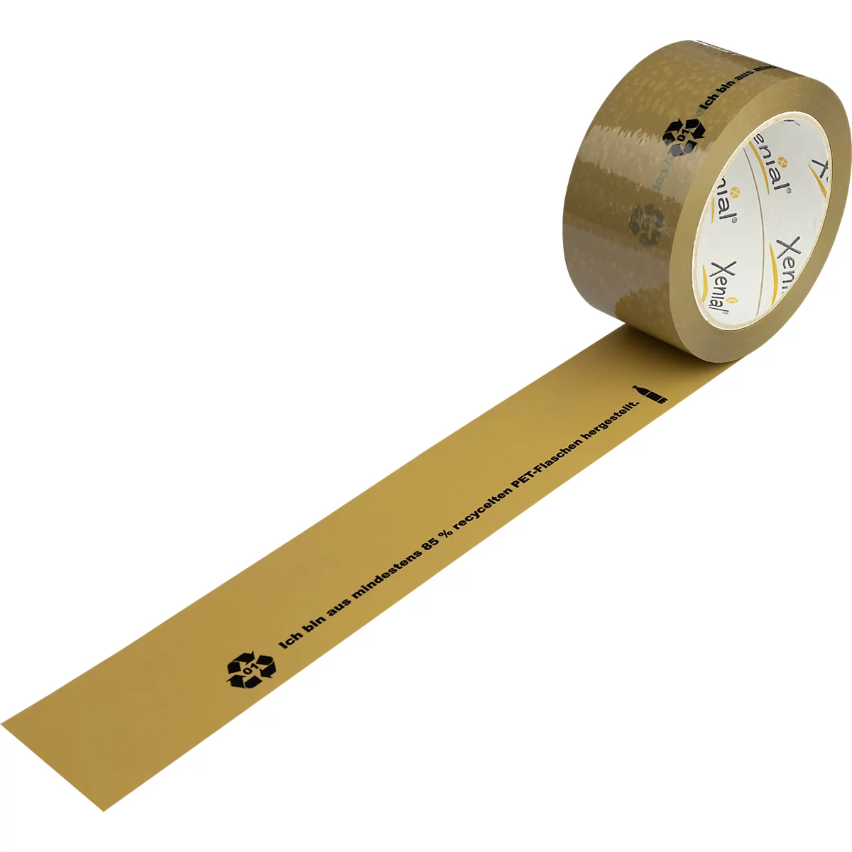 Xenial PET recycling tape, milieuvriendelijk, B 50 mm x L 100 m, gerecycleerde PET-flessen, bruin