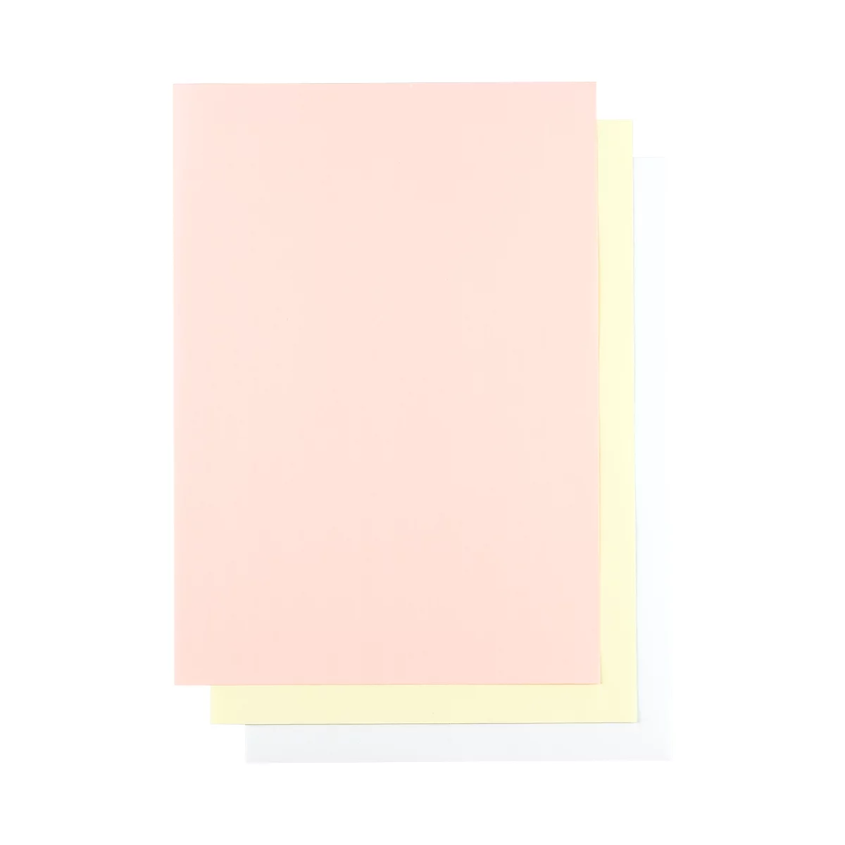 Pink and yellow sheets of paper lying on top of each other. A white border is visible.
