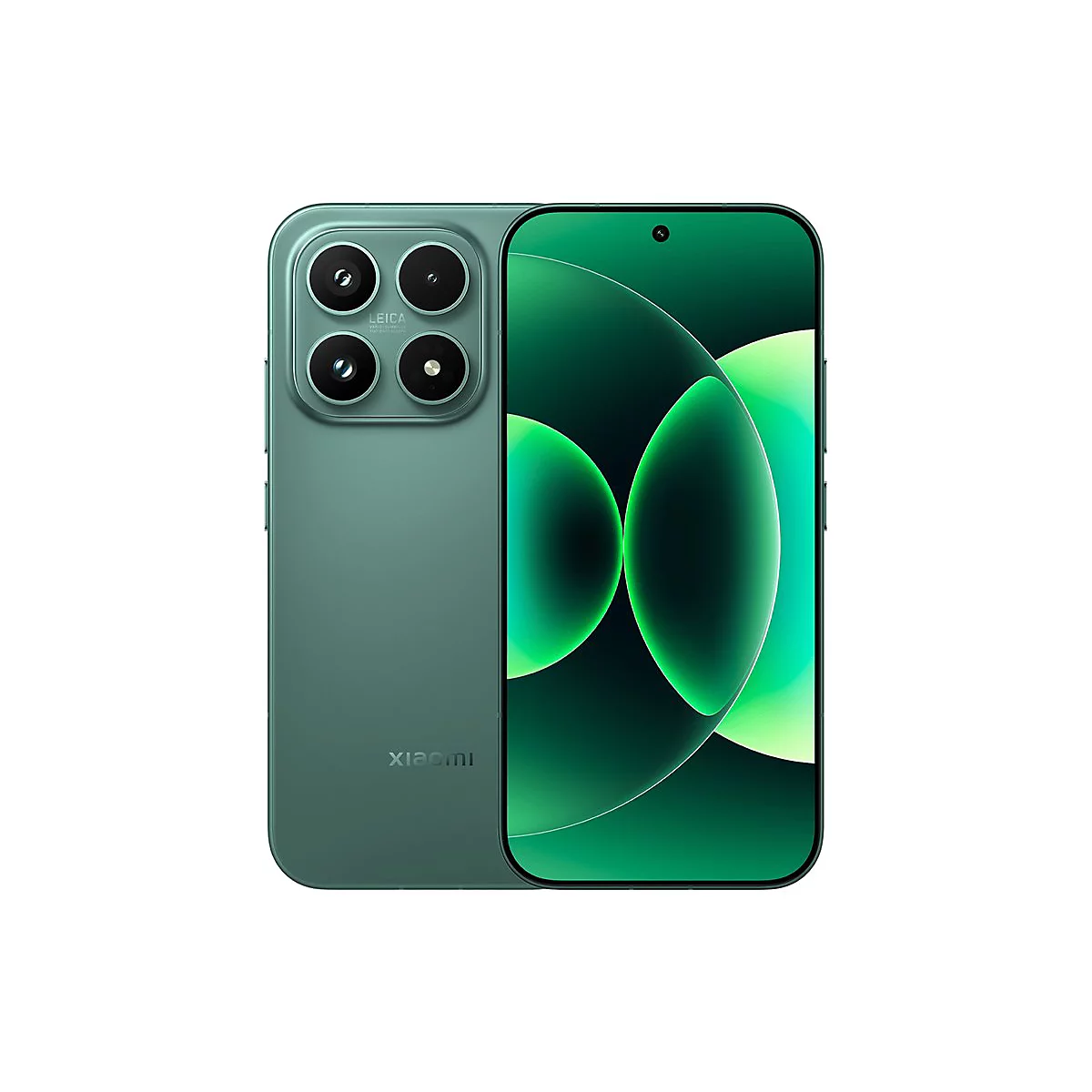 Grünes Smartphone mit drei Kameras, Leica-Logo und grünem Display. Xiaomi-Schriftzug.