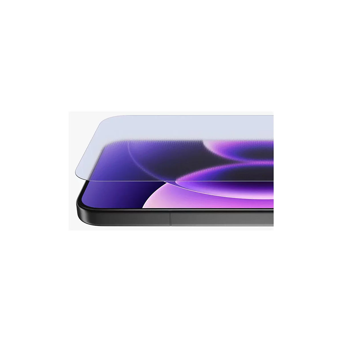 Nahaufnahme eines Smartphones, bei dem eine Displayschutzfolie leicht über dem Bildschirm angehoben ist.