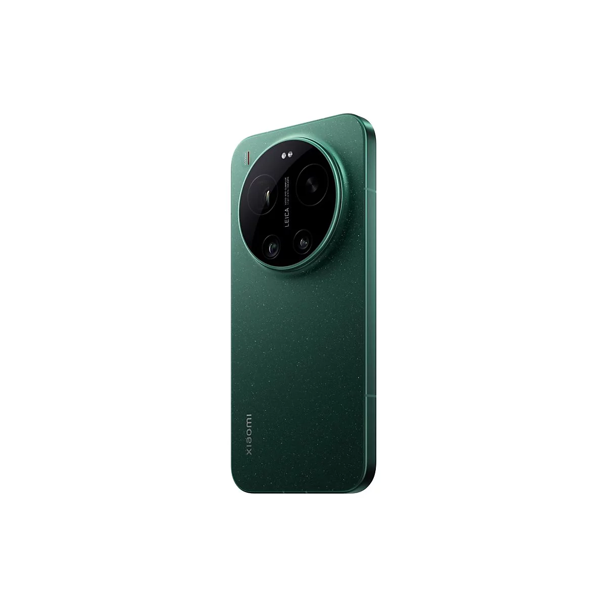 Dunkelgrünes Xiaomi Smartphone von hinten, mit großem rundem Leica-Kameramodul auf der linken Seite.