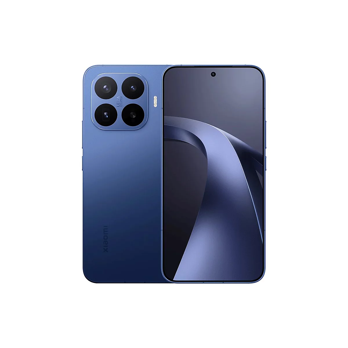 Blaues Xiaomi-Smartphone mit vier Kameramodulen auf der Rückseite vor weißem Hintergrund.