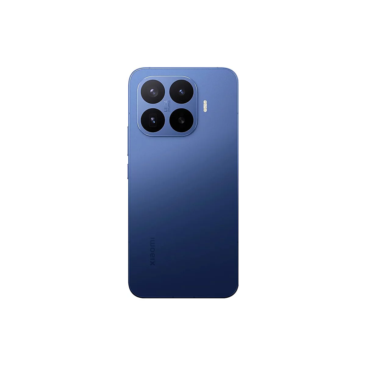 Blaues Xiaomi Smartphone Rückseite mit quadratischem Kameramodul, Leica-Schriftzug und vier Linsen.