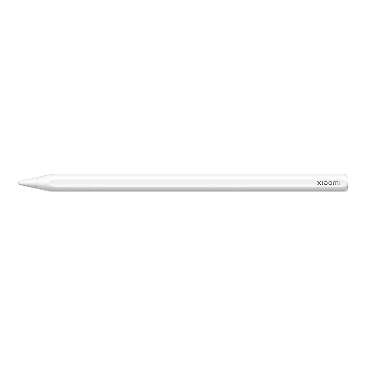 Weißer Xiaomi Eingabestift für Tablets, horizontal ausgerichtet vor neutralem Hintergrund.