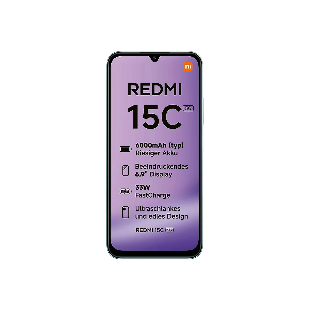 Smartphone Redmi 15C mit Produktdetails auf dem Display.
