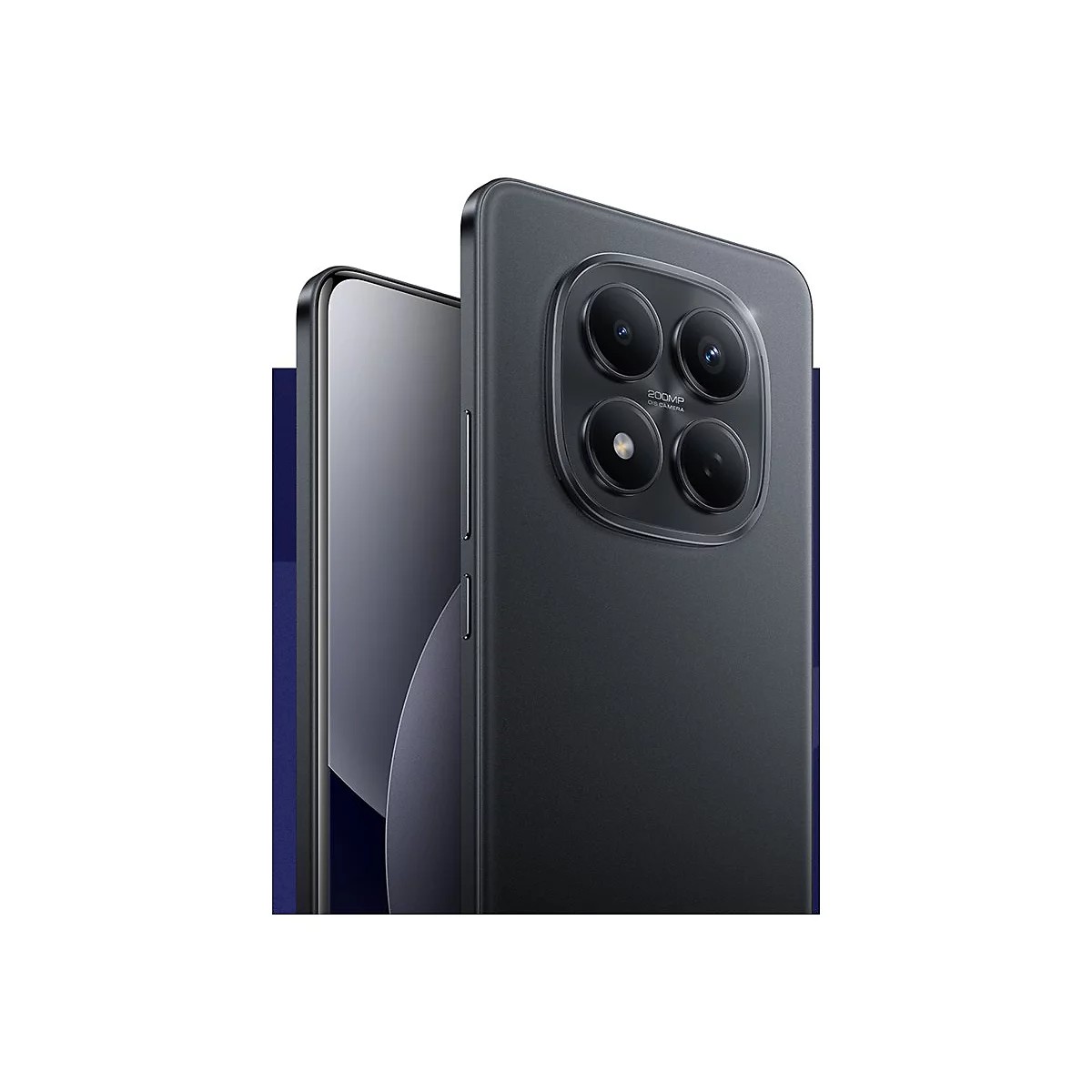 Dunkles Smartphone von hinten mit markantem quadratischem Kameramodul und 200MP Aufschrift.