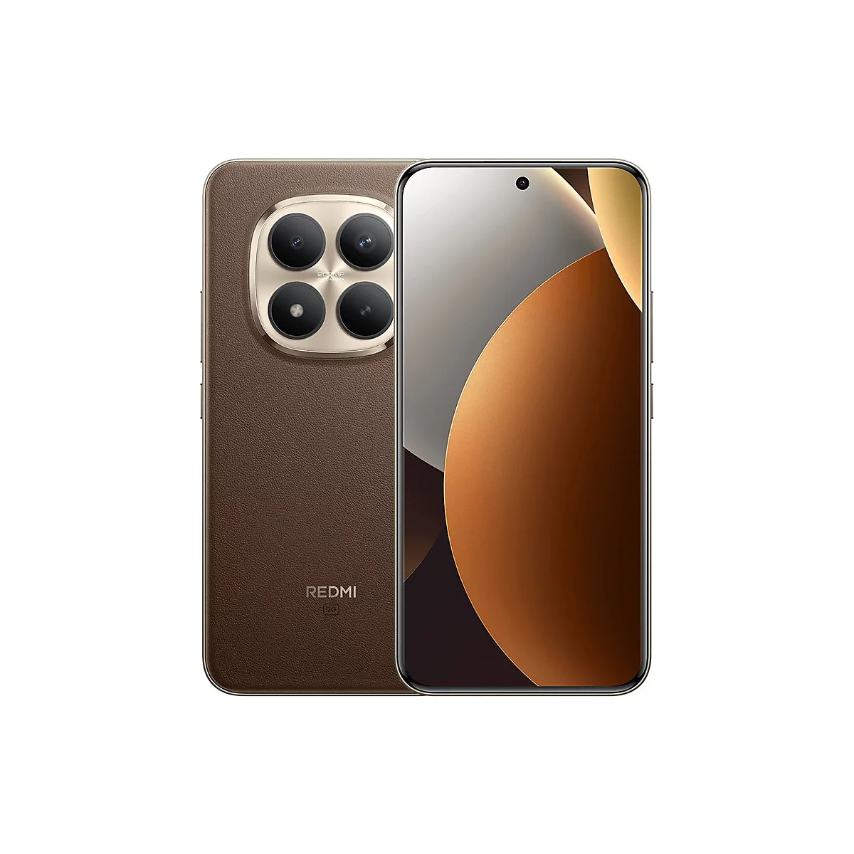 Ein braunes Smartphone auf weißem Hintergrund. Auf der Rückseite sind vier Kameras, darunter der Schriftzug '20MP CAMERA'.