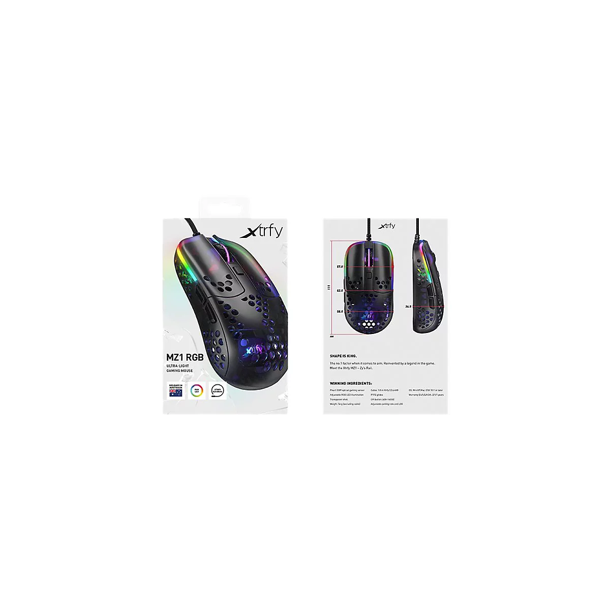 Xtrfy MZ1 - Zy's Rail - Maus - ergonomisch - optisch - kabelgebunden