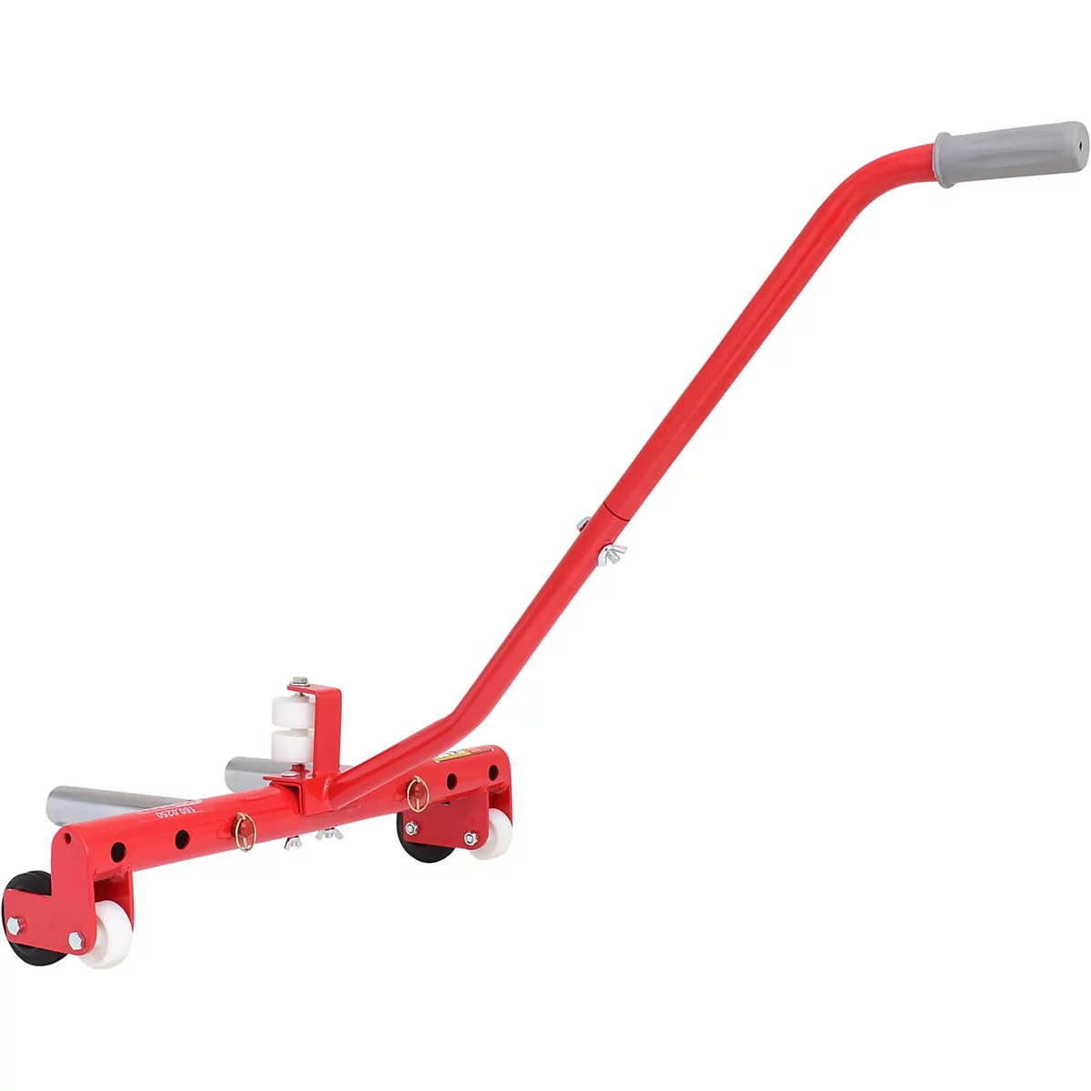 Roter Hebezug für schwere Gegenstände. Mit Rädern und Griff. 