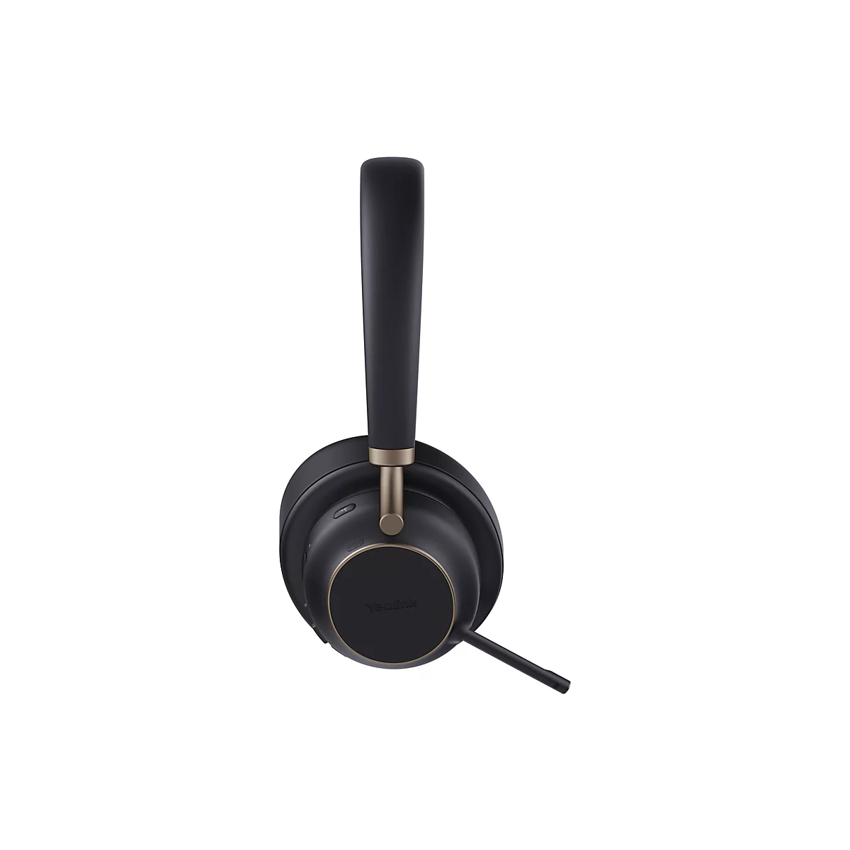 Schwarzes Headset mit Goldakzenten, Yealink-Logo, weißer Hintergrund.
