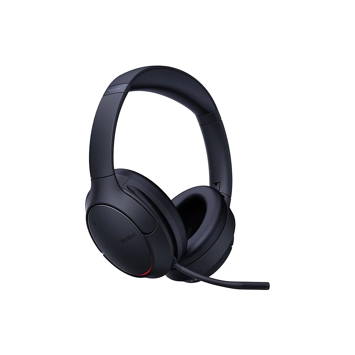 Schwarzes Yealink Headset mit Over-Ear-Polstern, Mikrofonarm und Adaptive ANC Schriftzug vor weißem Hintergrund.