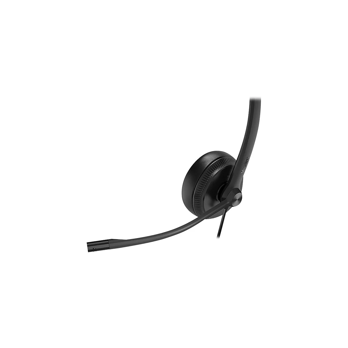 Schwarzes Headset mit Mikrofon auf weißem Hintergrund, Marke Yealink.
