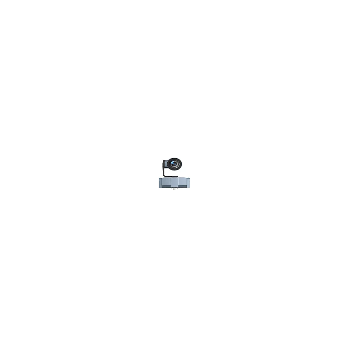 Graue Web-Kamera mit groÃŸem Objektiv, vor weiÃŸem Hintergrund.