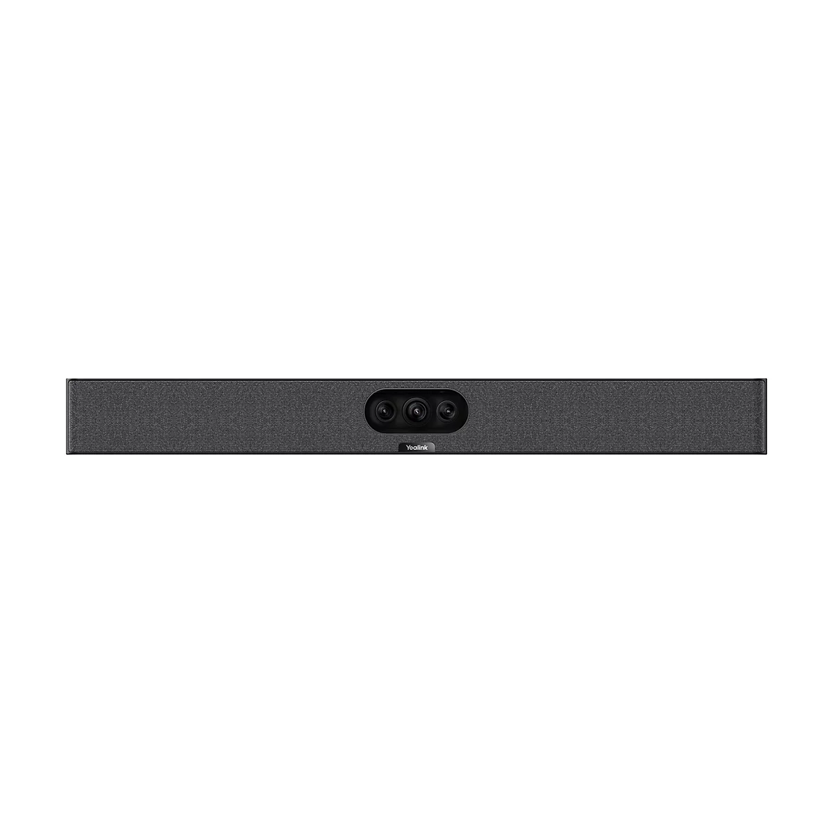 Dunkelgraue Soundbar mit drei Kameralinsen und Yealink-Logo auf weißem Hintergrund.