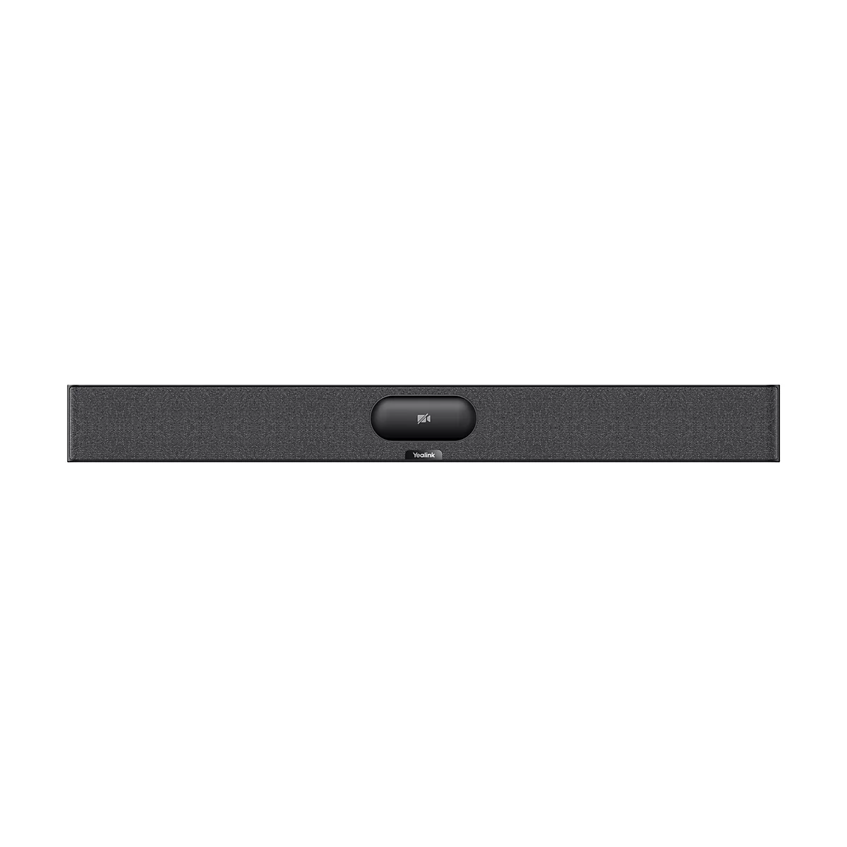 Ein graues Soundbar-Gerät mit einem schwarzen Bedienfeld in der Mitte. Das Yealink Logo ist sichtbar.