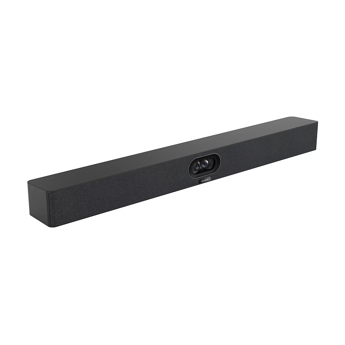 Lange, schwarze Videokonferenz-Soundbar mit eingebauter Kamera. Auf der Vorderseite das Yealink-Logo.