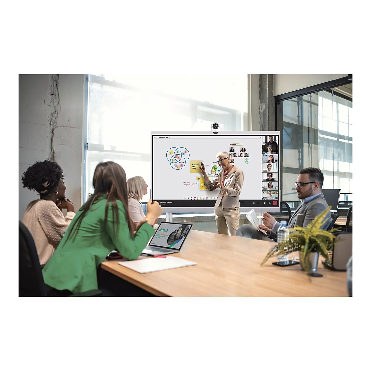 Yealink MeetingBoard - 165 cm (65') Diagonalklasse LCD-Display mit LED-Hintergrundbeleuchtung - interaktiv - mit integriertes, interaktives Whiteboard, Touchscreen (Multi-Touch), 4K-Kamera und 16 Mikrofon-Array - 4K UHD (2160p) 3840 x 2160 - direk...