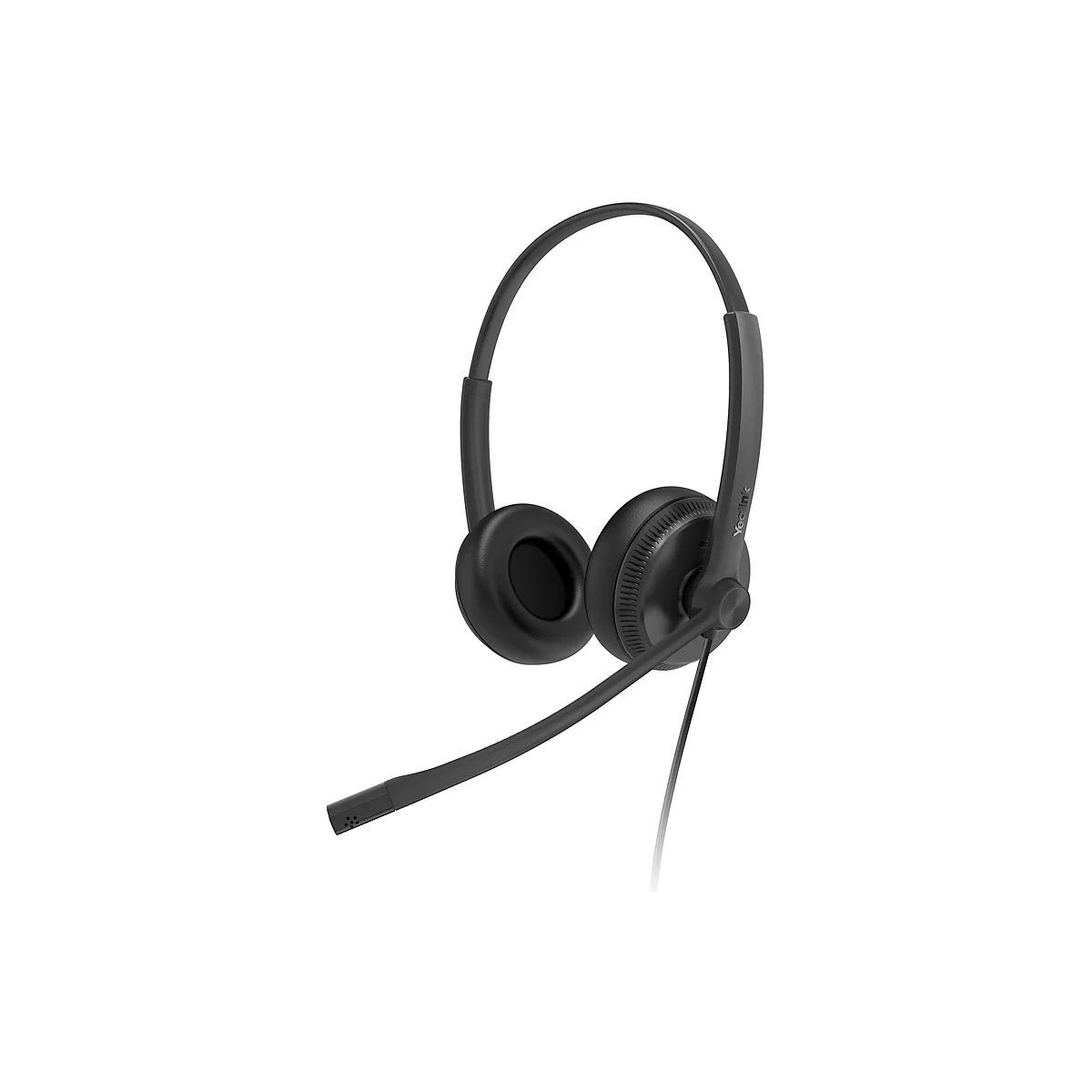 Schwarzes Headset mit BÃ¼gel und Mikrofon, das nach unten zeigt.