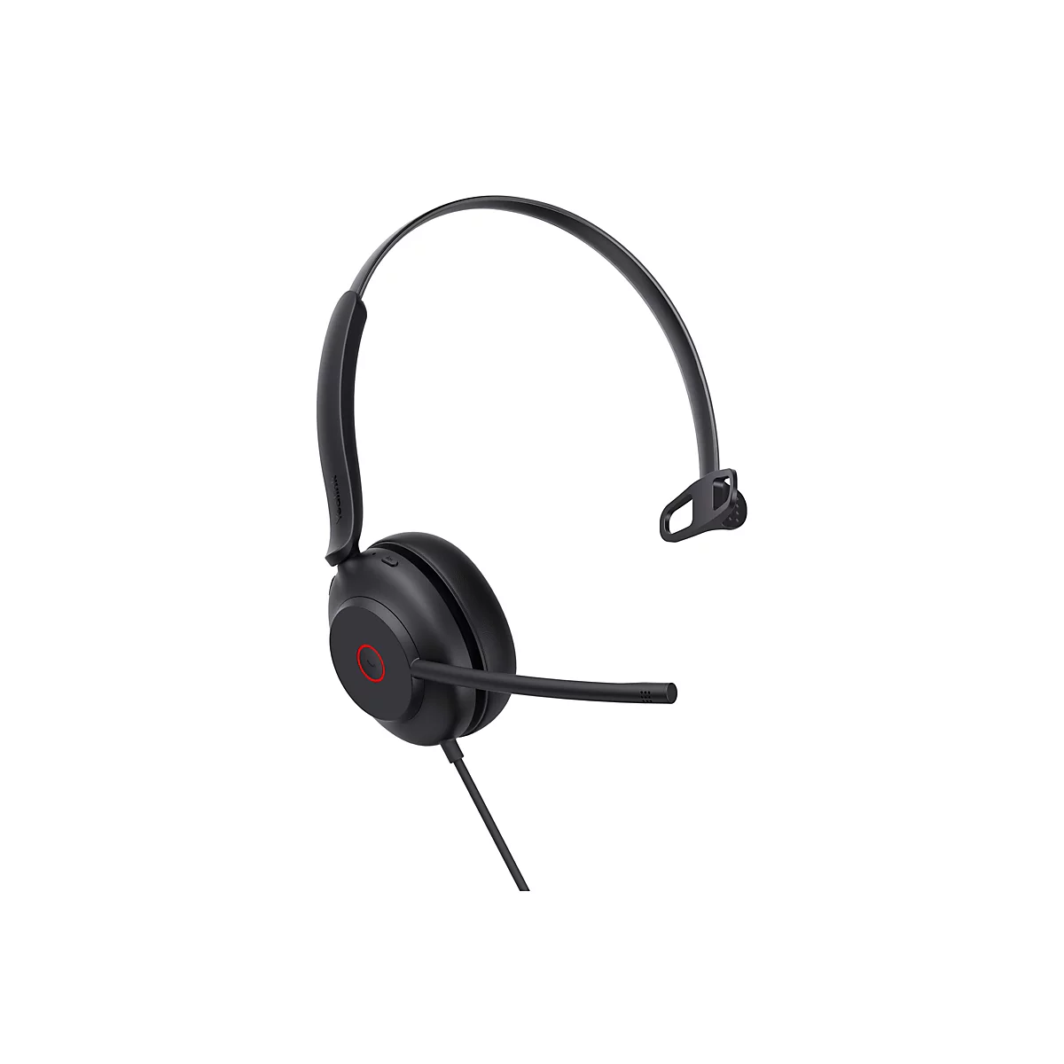 Schwarzes Headset mit Mikrofon, rotem Logo und Kabel. Auf weiÃŸem Hintergrund.