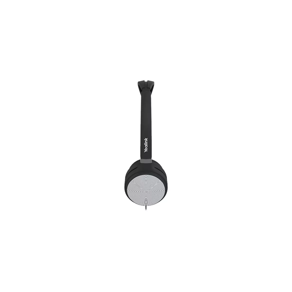 Drahtloses Headset, schwarz mit silberner OberflÃ¤che. Das Headset ist aufrecht positioniert, das Yealink Logo ist zu sehen.