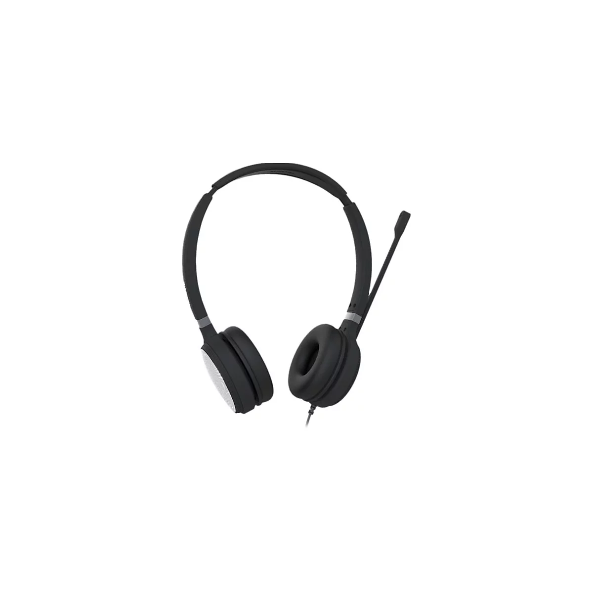 Schwarzes Headset mit Mikrofon. Das Headset liegt frei auf weiÃŸem Hintergrund.