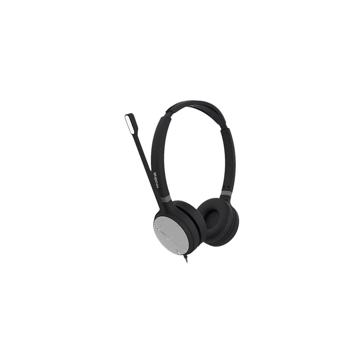 Schwarzes Headset mit silbernen Ohrpolstern und Mikrofon. Yealink ist auf dem BÃ¼gel geschrieben.