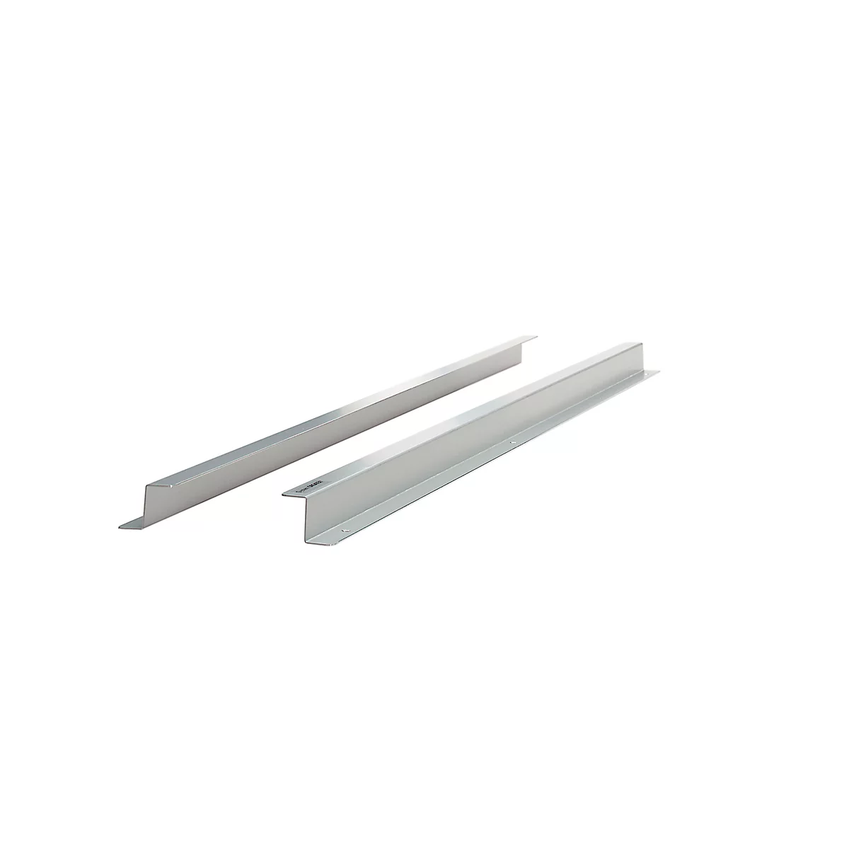 Two silver metal profiles at an angle against a white background.